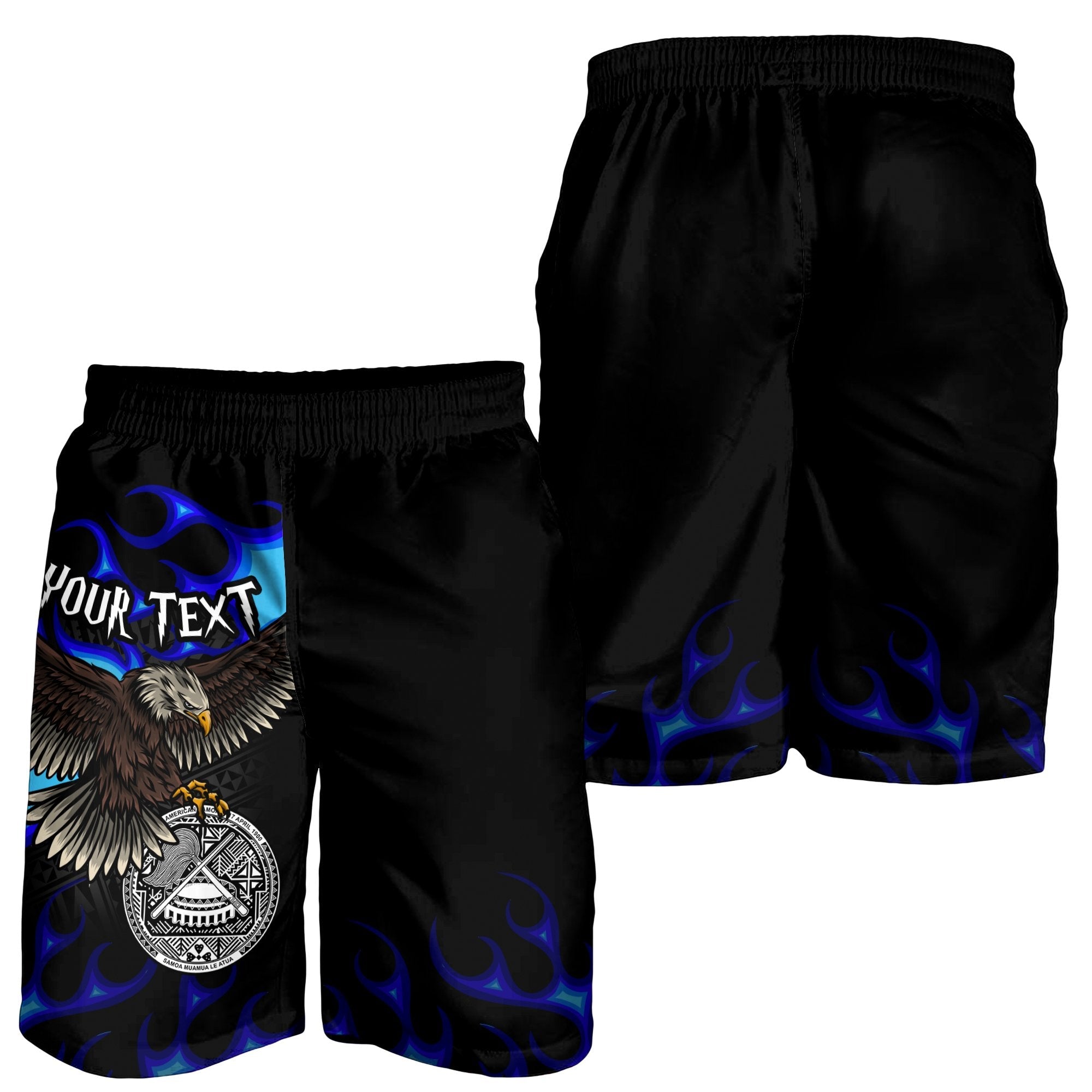 American Samoa Polynesian Custom Personalised Men's Shorts - Eagle With Flame Blue - Vibe Hoodie Shop