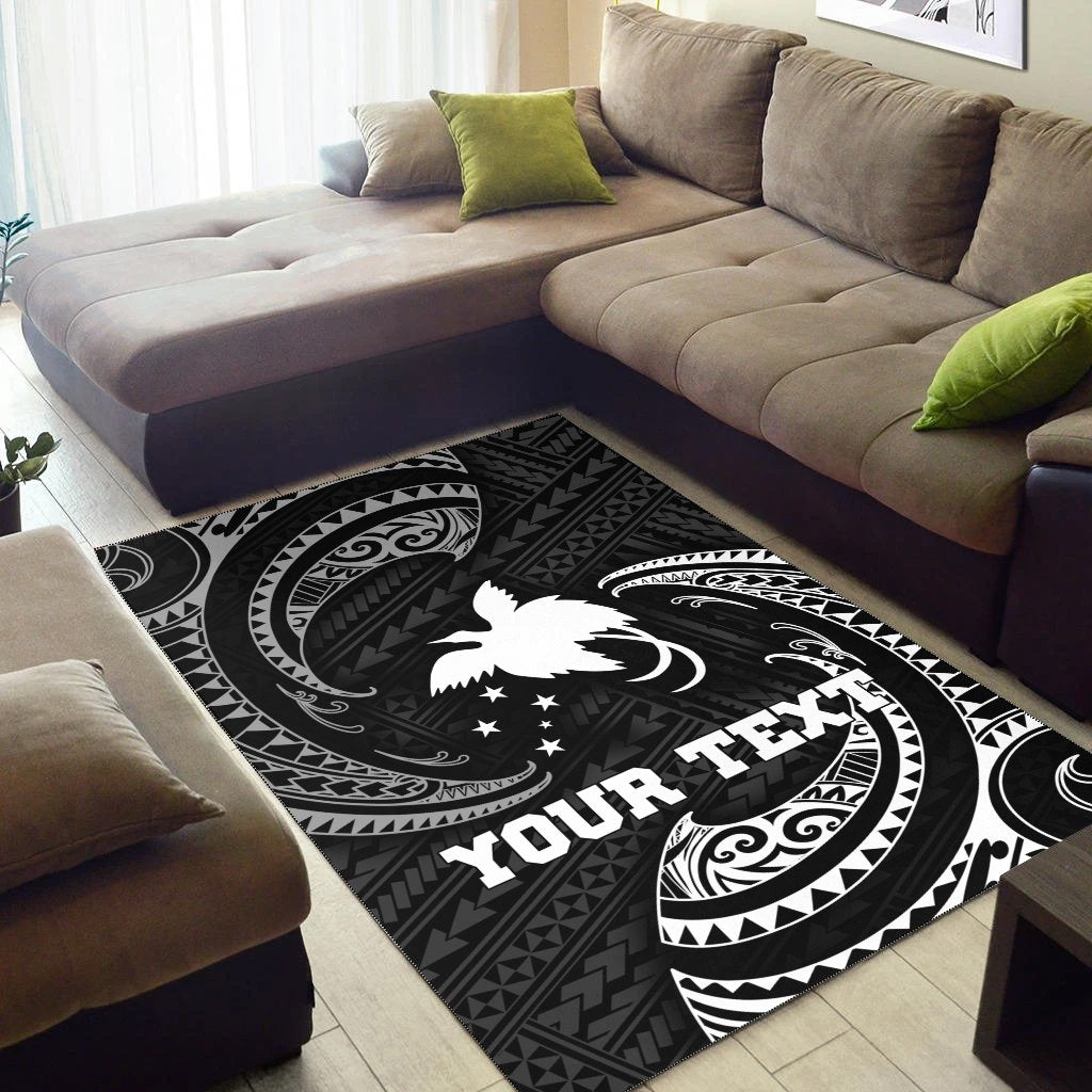 Papua New Guinea Polynesian Custom Personalised Area Rug - White Tribal Wave - Vibe Hoodie Shop