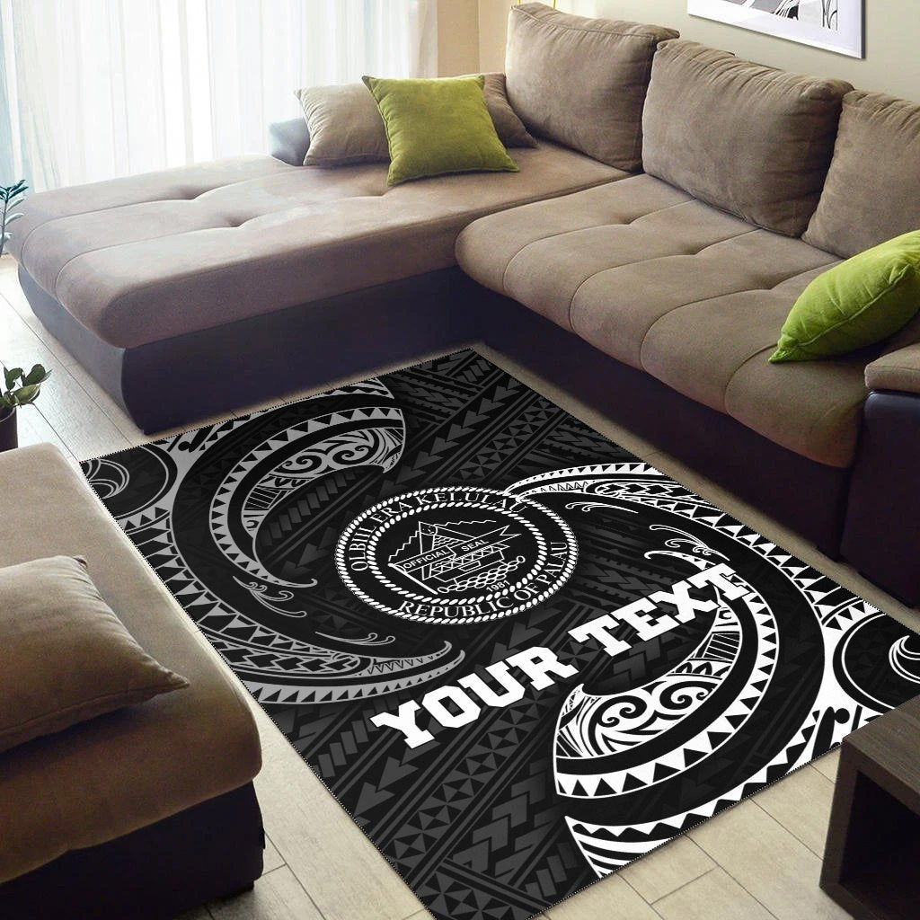 Palau Polynesian Custom Personalised Area Rug - White Tribal Wave - Vibe Hoodie Shop