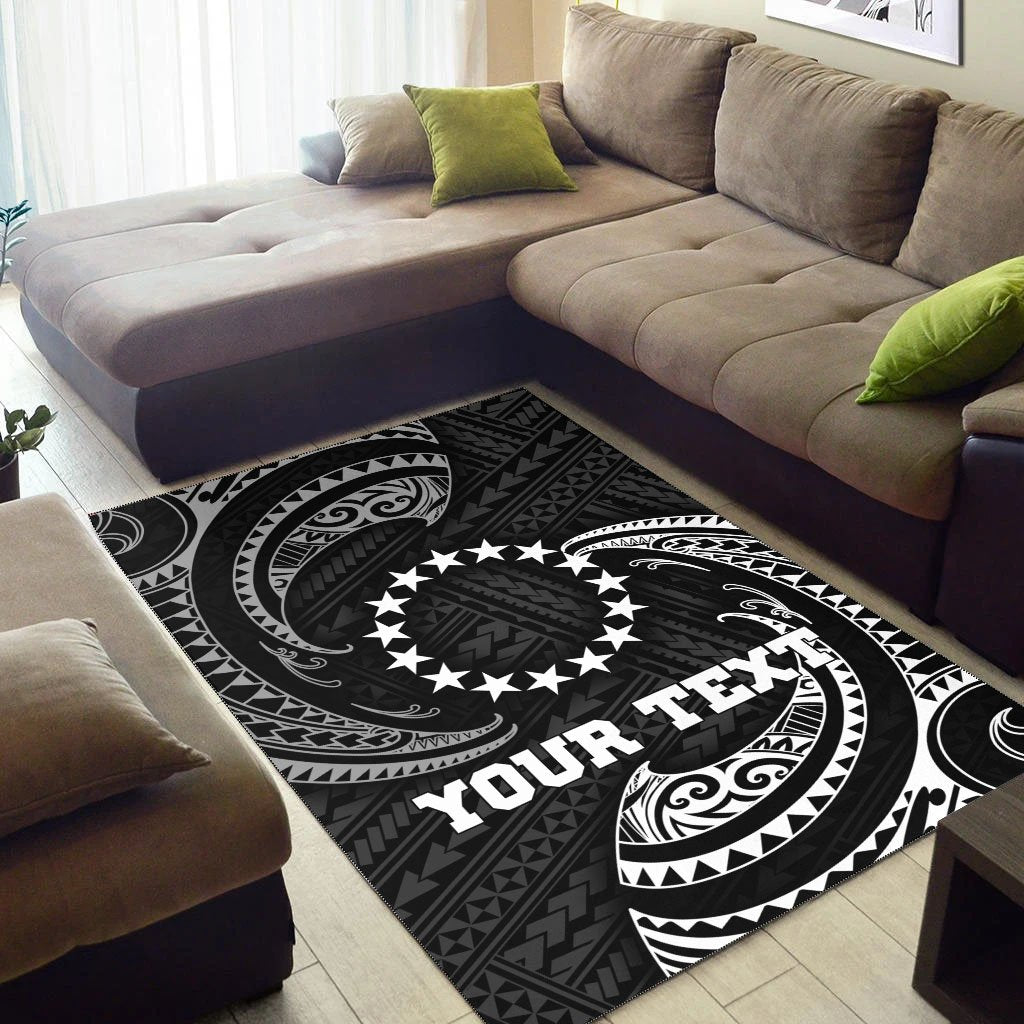 Cook Islands Polynesian Custom Personalised Area Rug - White Tribal Wave - Vibe Hoodie Shop