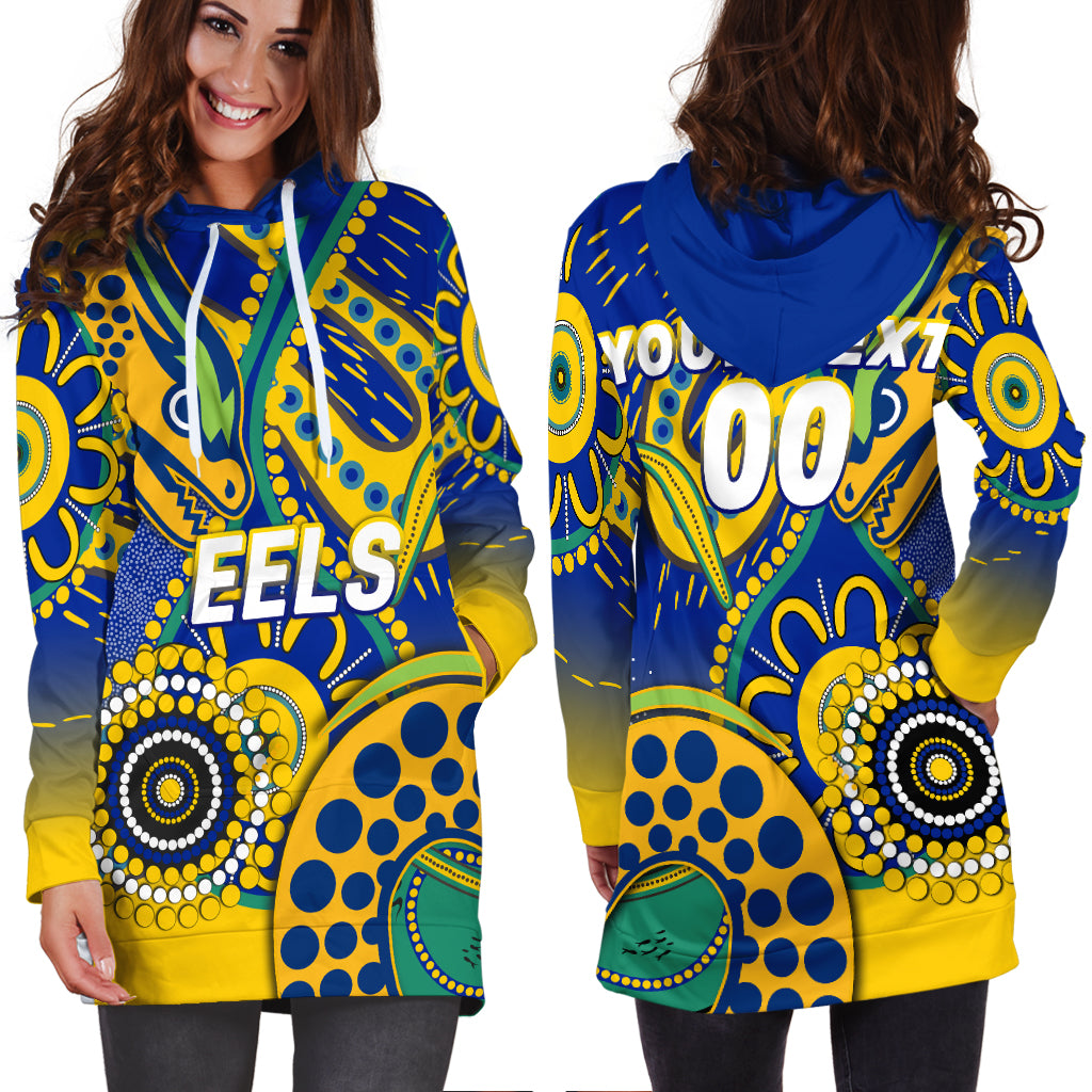 (Custom Personalised) Eels Rugby 2022 Aboriginal Art Hoodie Dress - - Vibe Hoodie Shop