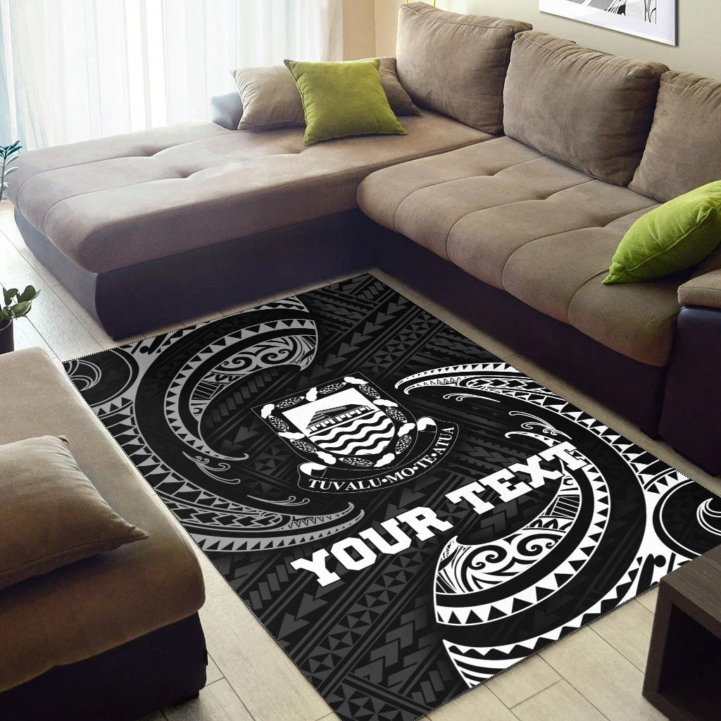 Tuvalu Polynesian Custom Personalised Area Rug - White Tribal Wave - Vibe Hoodie Shop