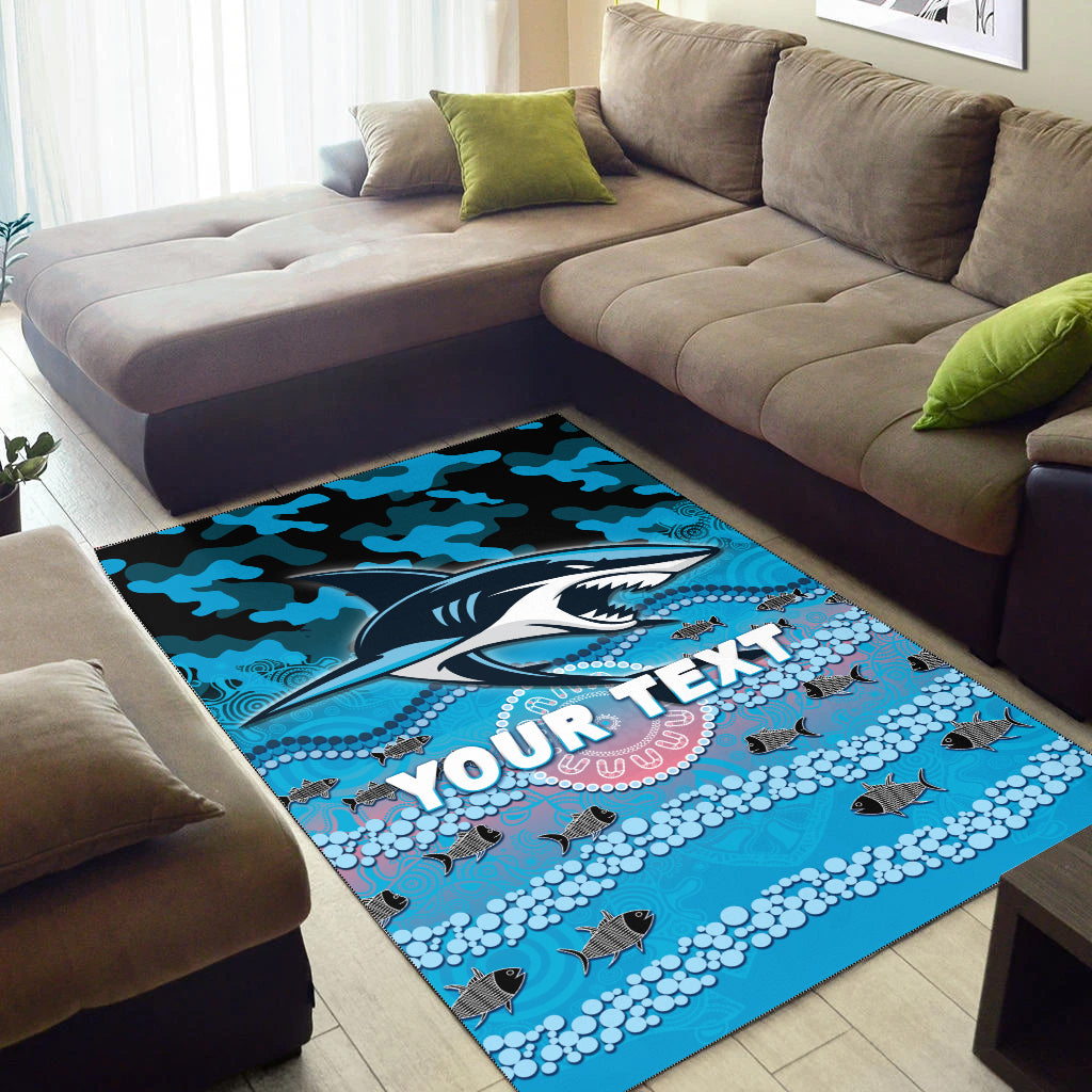 (Custom Personalised) Sharks Rugby ANZAC Day Camouflage Indigenous Art Area Rug - - Vibe Hoodie Shop