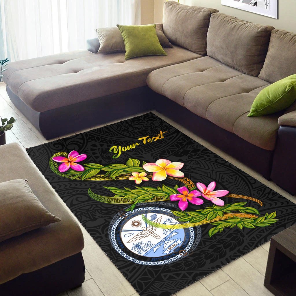 Marshall Islands Polynesian Custom Personalised Area Rug - Plumeria Tribal - Vibe Hoodie Shop