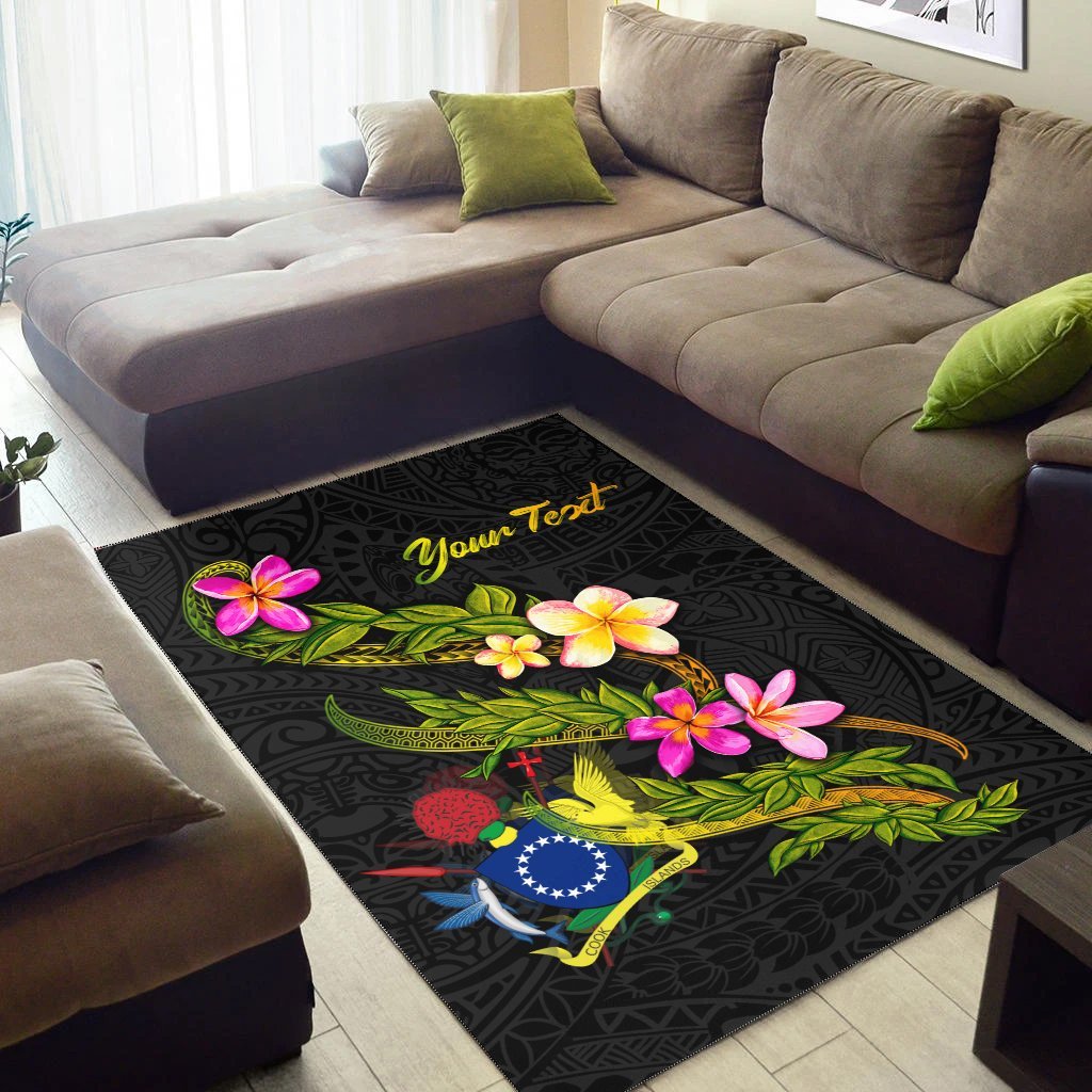 Cook Islands Polynesian Custom Personalised Area Rug - Plumeria Tribal - Vibe Hoodie Shop