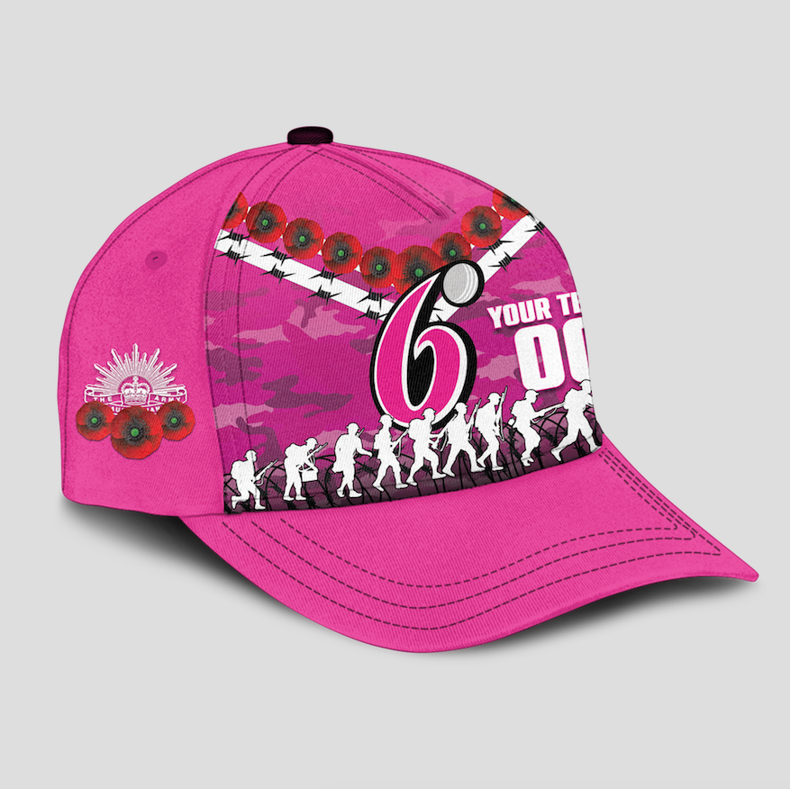 (Custom Personalised) Sydney Sixers ANZAC 2022 Caps Camouflage With Poppy - - Vibe Hoodie Shop