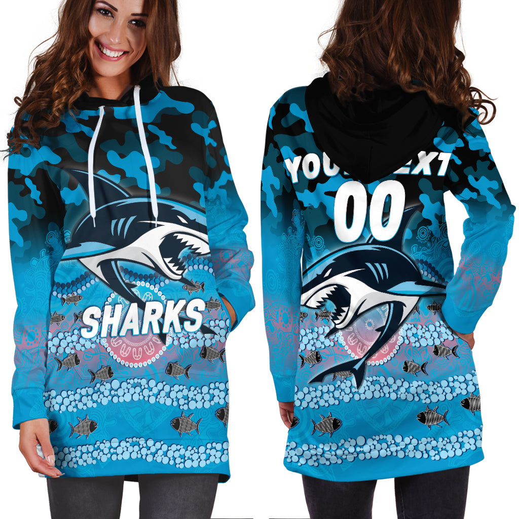 (Custom Personalised) Sharks Rugby ANZAC Day Camouflage Indigenous Art Hoodie Dress - - Vibe Hoodie Shop