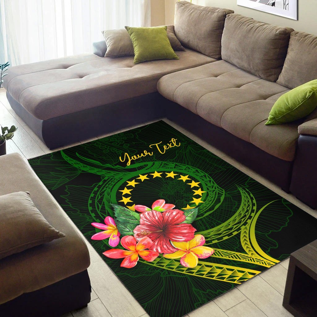 Cook Islands Polynesian Custom Personalised Area Rug - Floral With Seal Flag Color - Vibe Hoodie Shop