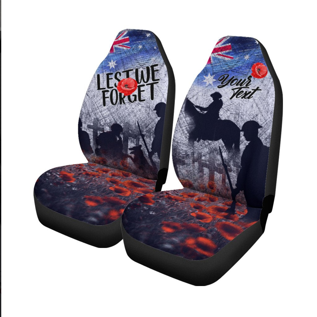 (Custom Text) ANZAC Day Car Seat Covers - Lest We Forget Vintage Poppies - Vibe Hoodie Shop