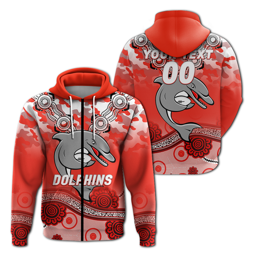 (Custom Personalised) Dolphins Rugby ANZAC Day Camouflage Indigenous Art Hoodie - LT12 - Vibe Hoodie Shop