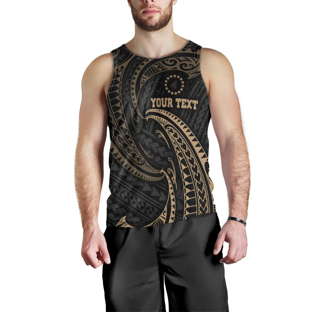 Cook Islands Polynesian Custom Personalised Men's Tank Top - Gold Tribal Wave - Vibe Hoodie Shop