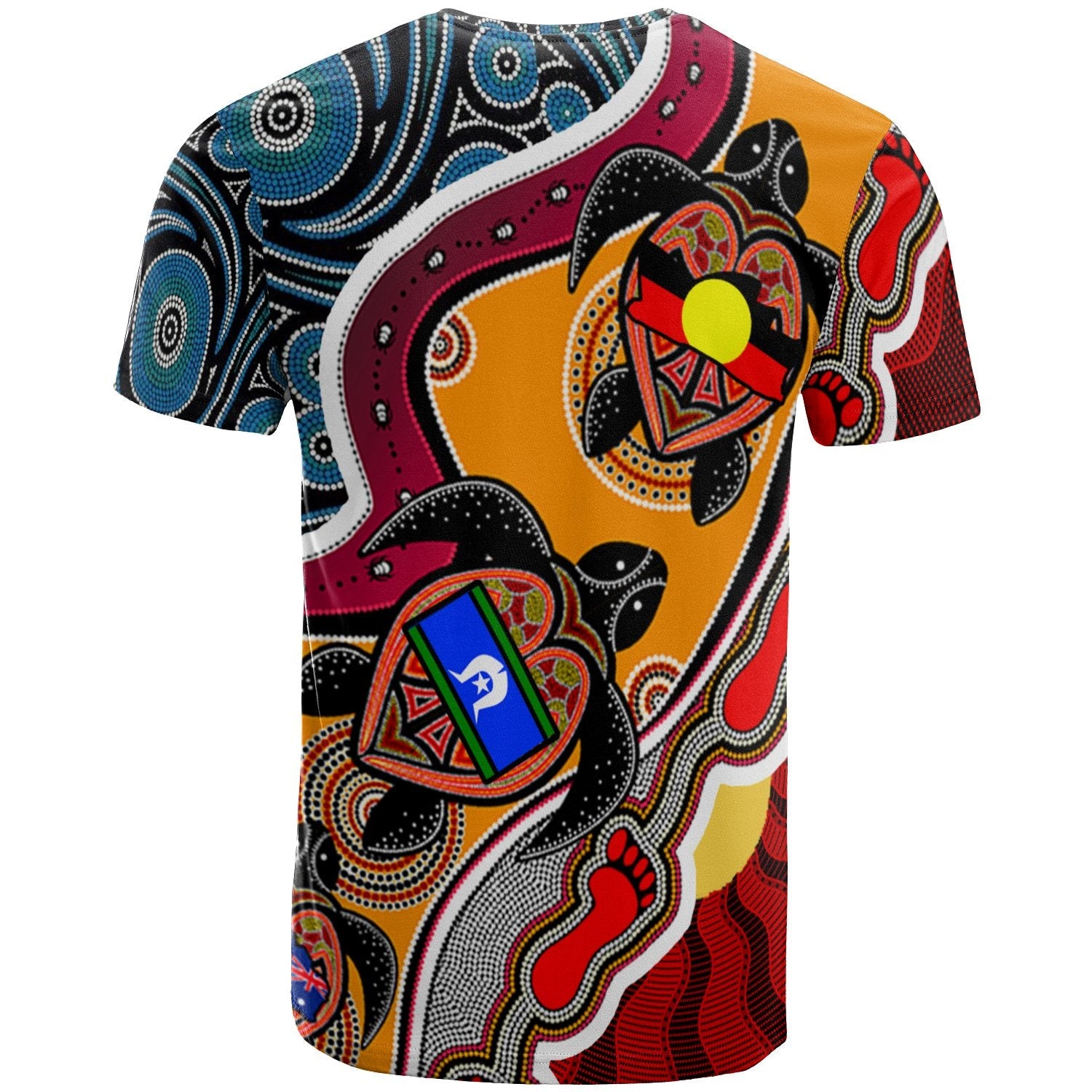 T shirt - Australia Aboriginal Dots With Turtle and NAIDOC Flags - Vibe Hoodie Shop