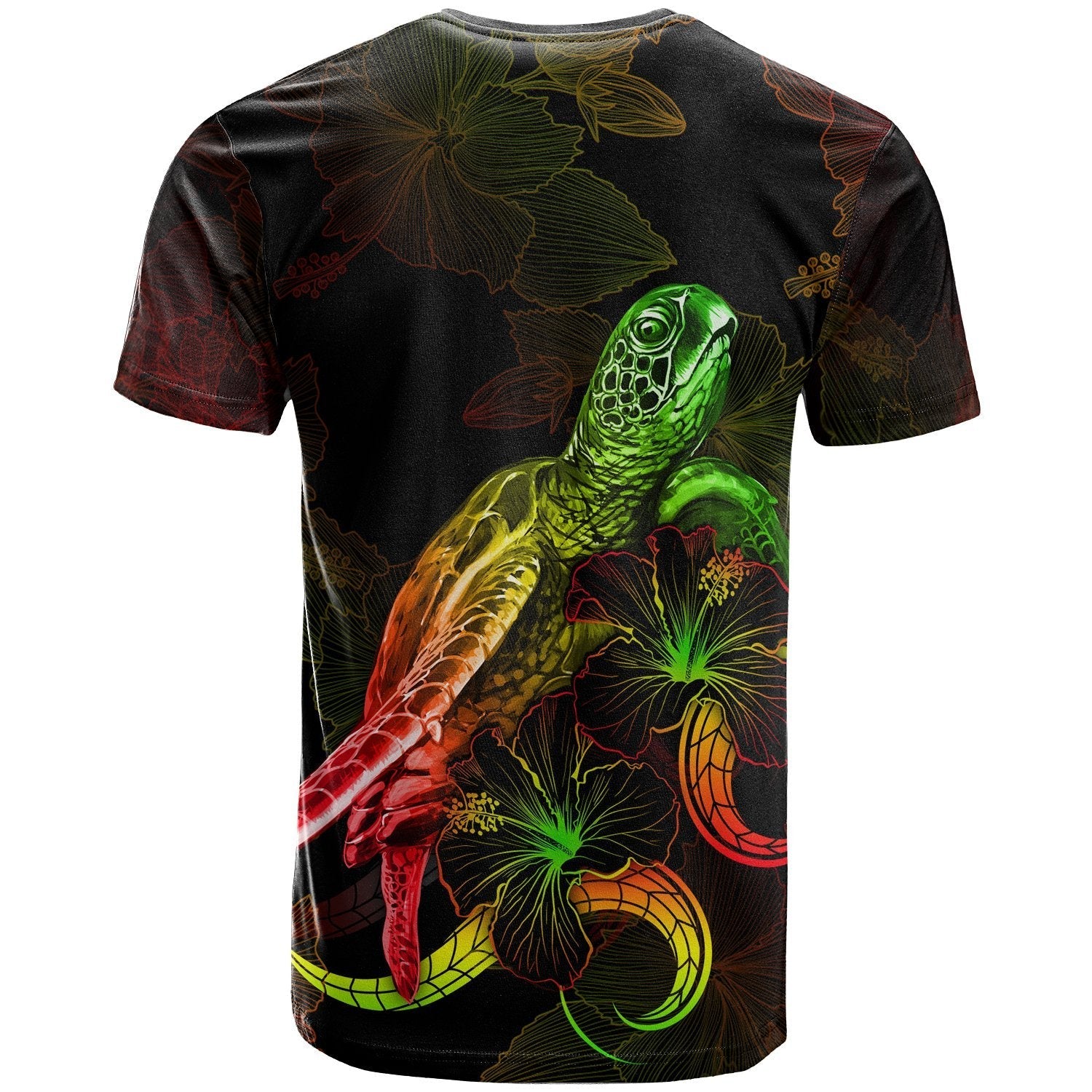 Niue Polynesian T shirt - Turtle With Blooming Hibiscus Reggae - Vibe Hoodie Shop