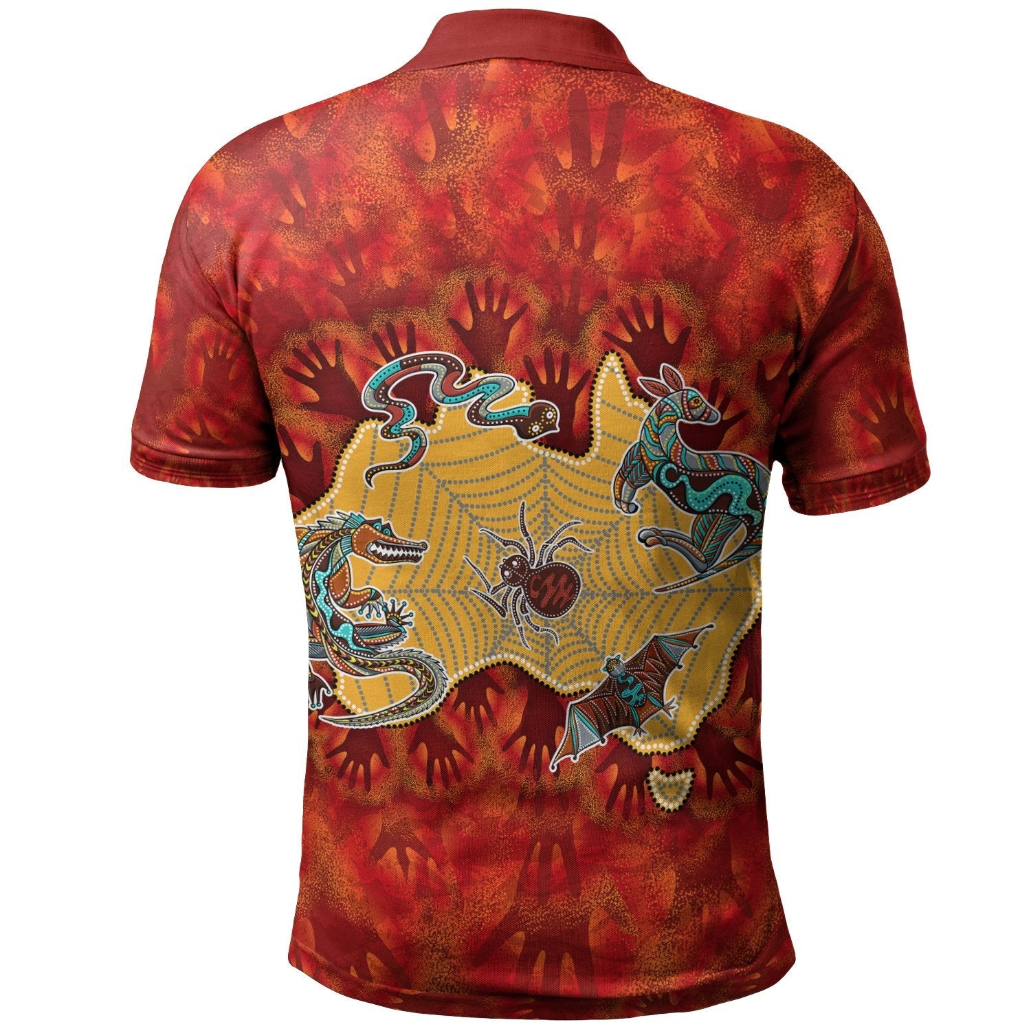 Aboriginal Polo Shirts - Australia Map Hand Patterns Spider Web - Vibe Hoodie Shop