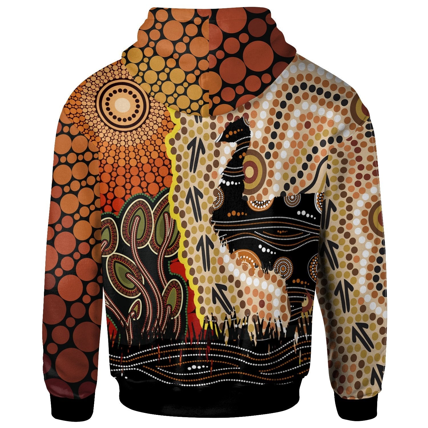 Zip - Up Hoodie - Australian Aboriginal Sun and Emu - Vibe Hoodie Shop