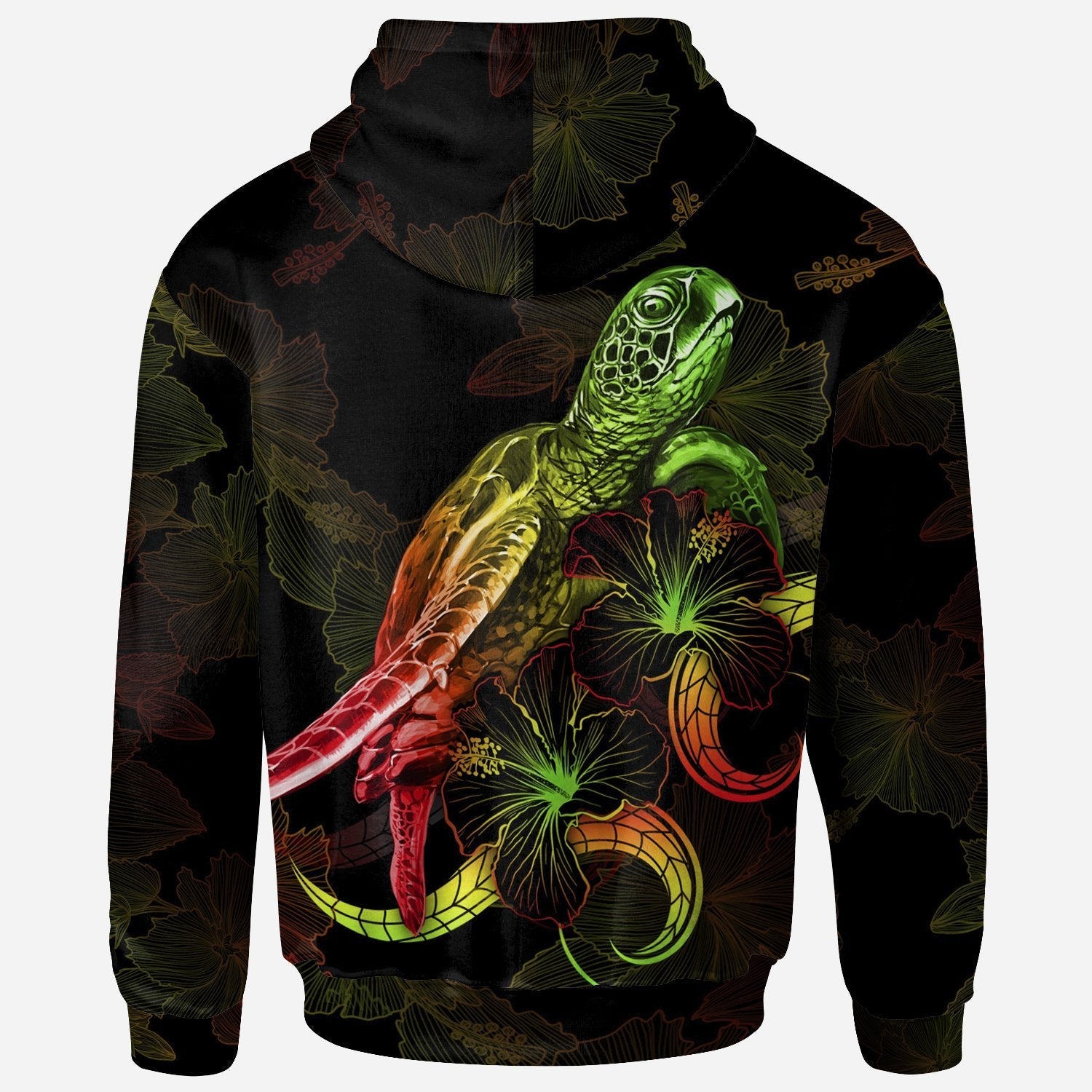 Fiji Polynesian Hoodie - Turtle With Blooming Hibiscus Reggae - Vibe Hoodie Shop