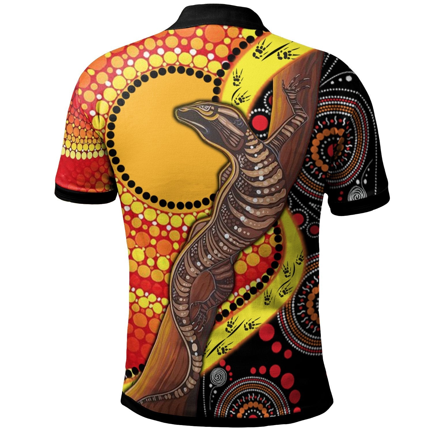 Polo Shirt - Australian Aboriginal Dot Painting Sun and Lizard - Vibe Hoodie Shop