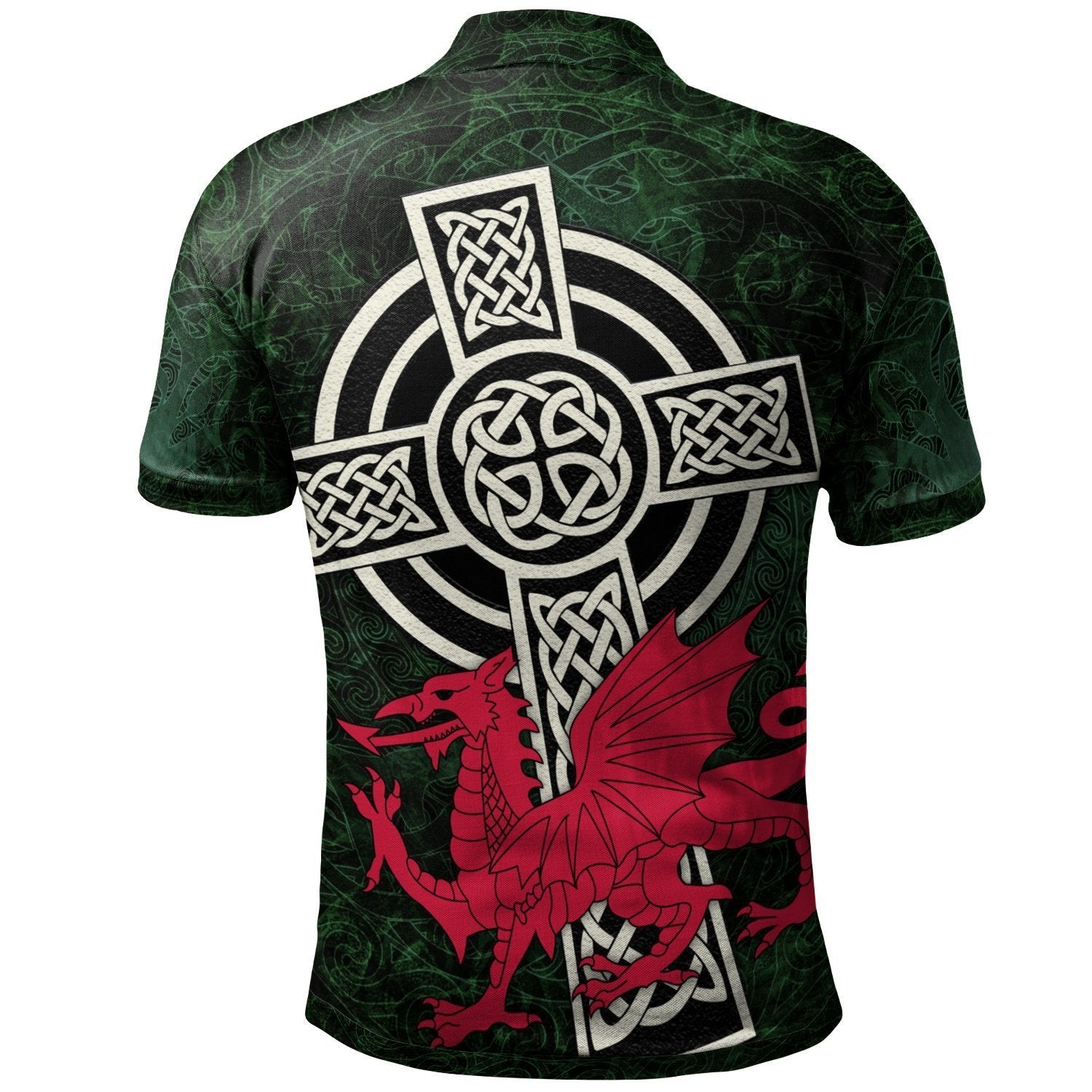 Wales Celtic Polo Shirt - Celtic Cross and Cymru Skew Style - Vibe Hoodie Shop