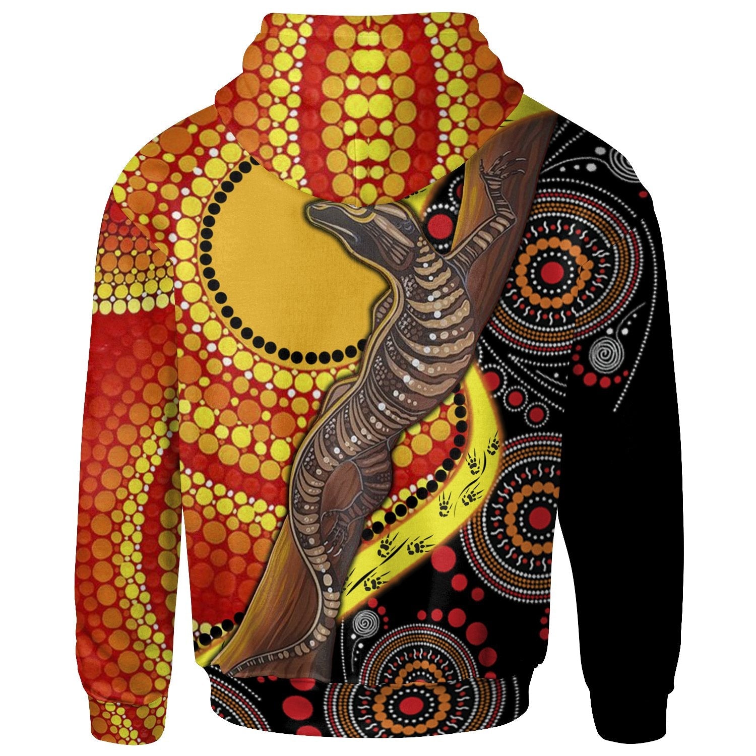 Zip - Up Hoodie - Australian Aboriginal Dot Painting Sun and Lizard - Vibe Hoodie Shop