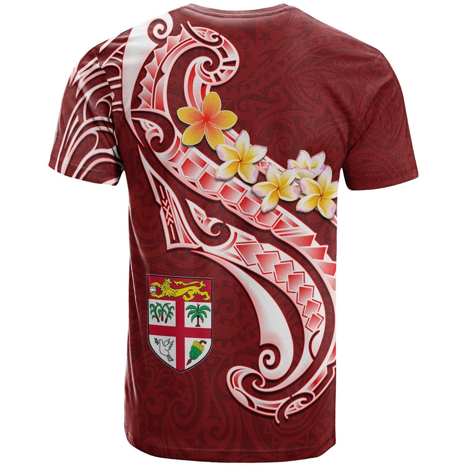 Fiji Custom Personalised T - Shirt - Fiji Seal Polynesian Patterns Plumeria (Red) - Vibe Hoodie Shop
