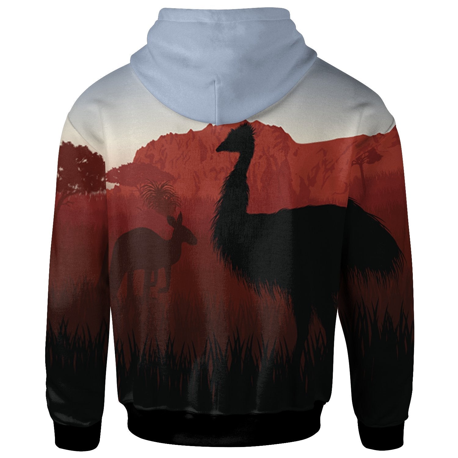 Zip - Up Hoodie - Australian Nature with Emu and Kangaroo - Vibe Hoodie Shop