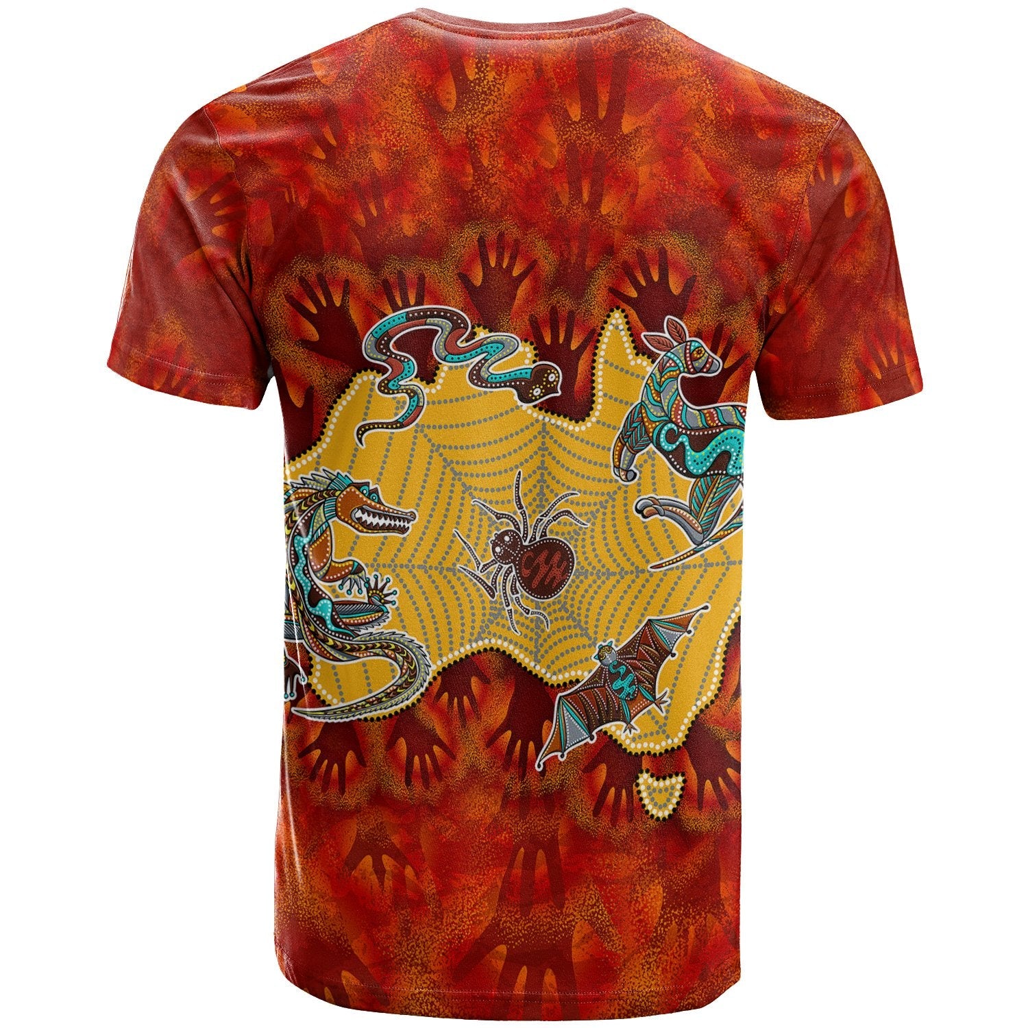 Aboriginal T shirts - Australia Map Hand Patterns Spider Web - Vibe Hoodie Shop