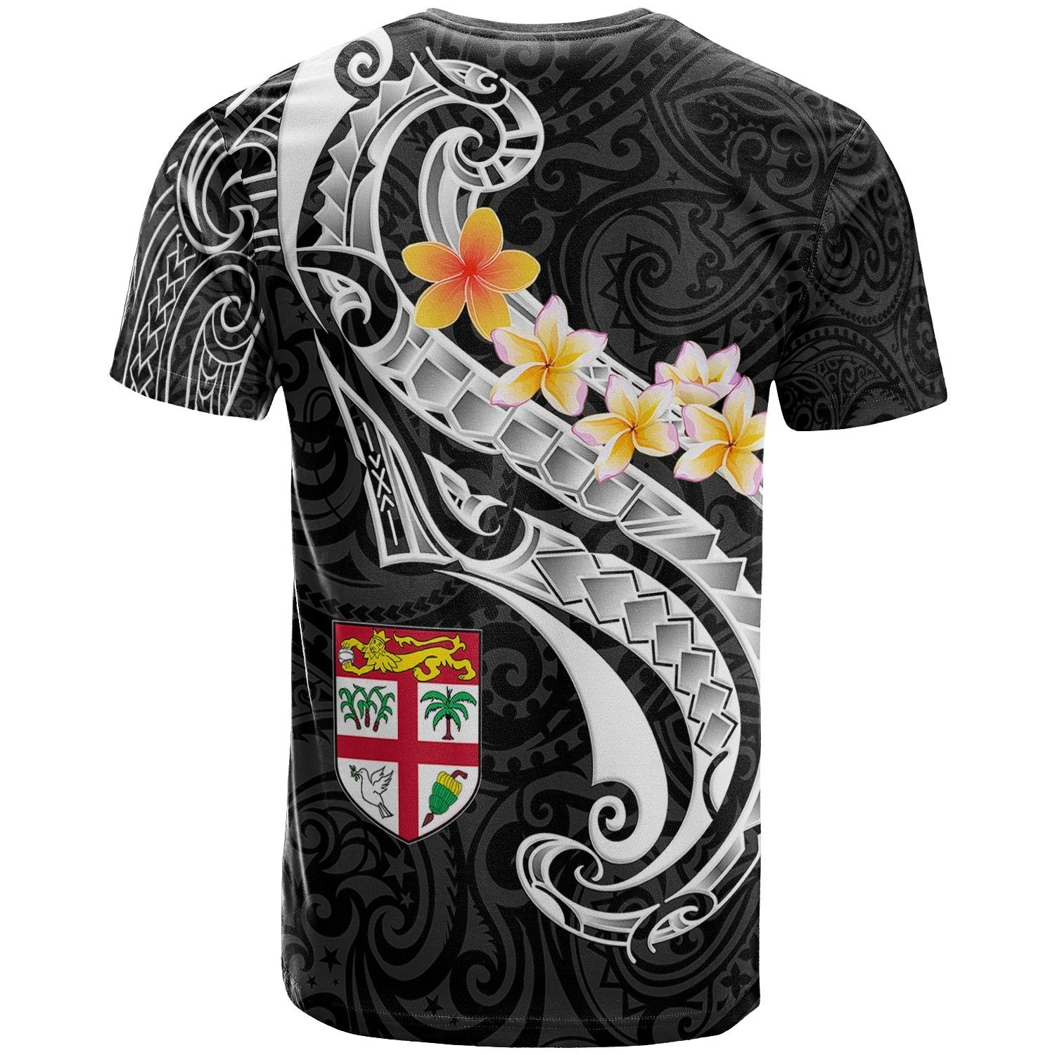 Fiji T - Shirt - Fiji Seal Polynesian Patterns Plumeria (Black) - Vibe Hoodie Shop