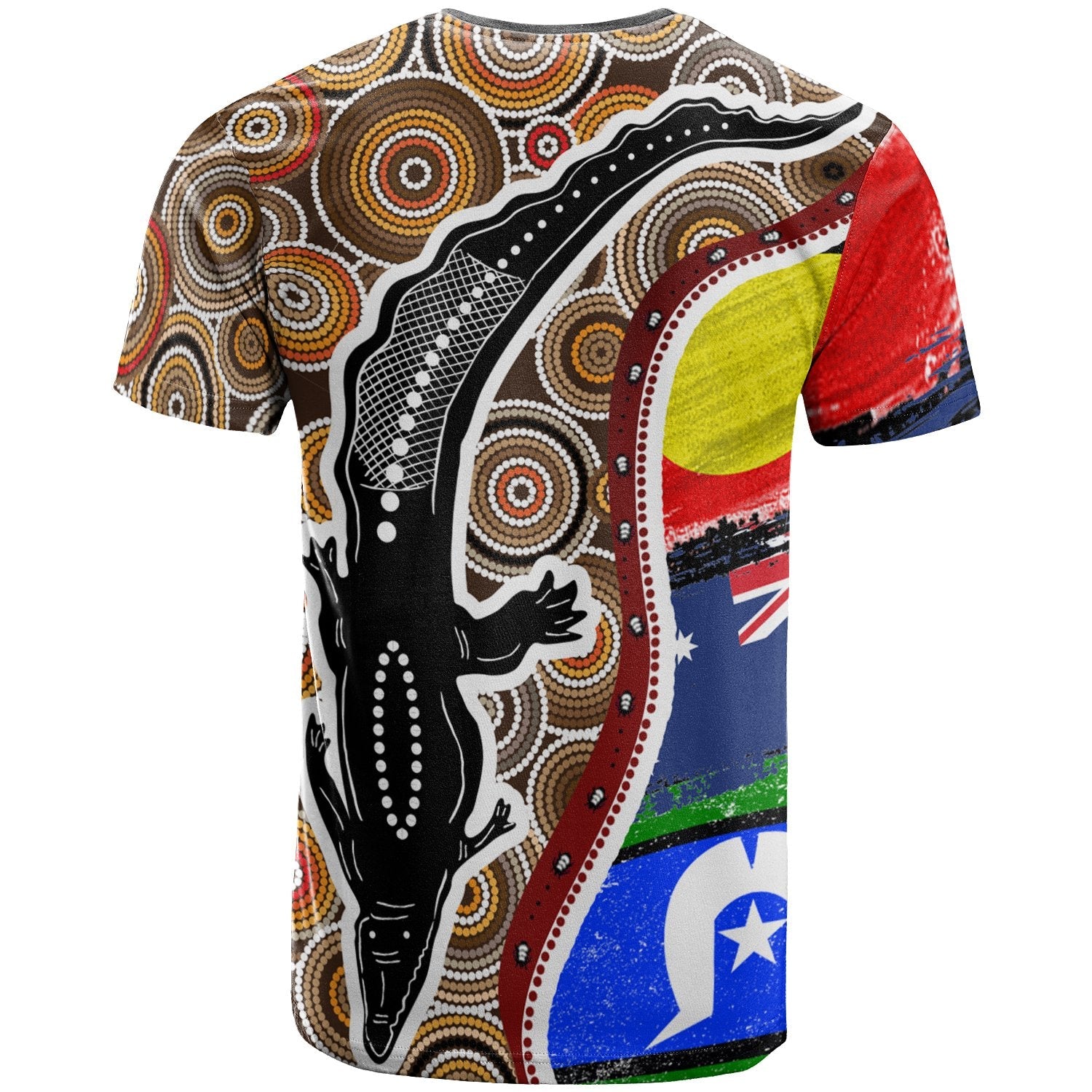 T shirt - Australian Aboriginal Crocodile With NAIDOC Flags - Vibe Hoodie Shop