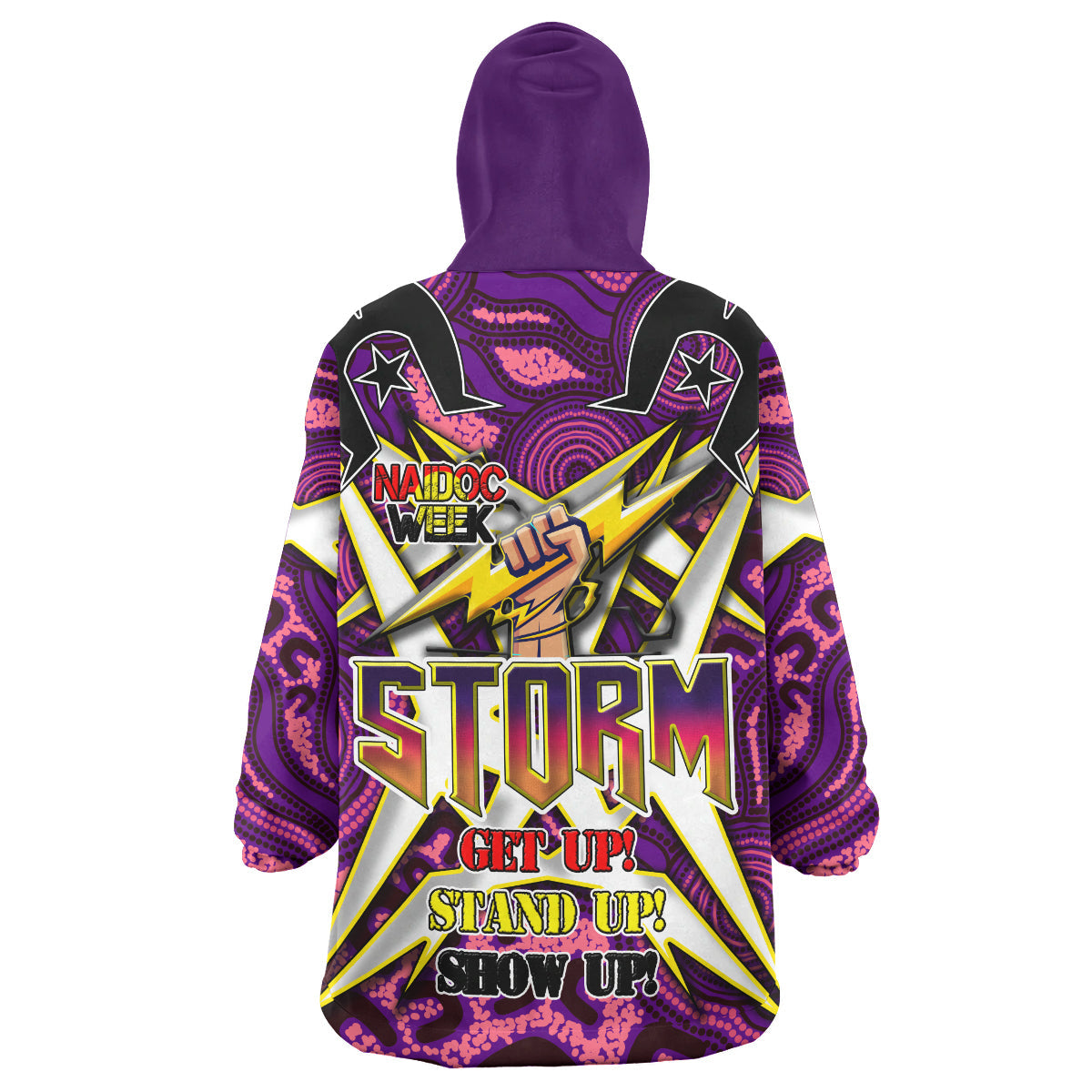 Storm Rugby Snug Hoodie - Custom Naidoc Week Storm Hand Thunder With Aboriginal Pattern ''Get up, Stand Up, Show Up'' Wearable Blanket Hoodie RLT14 - Vibe Hoodie Shop