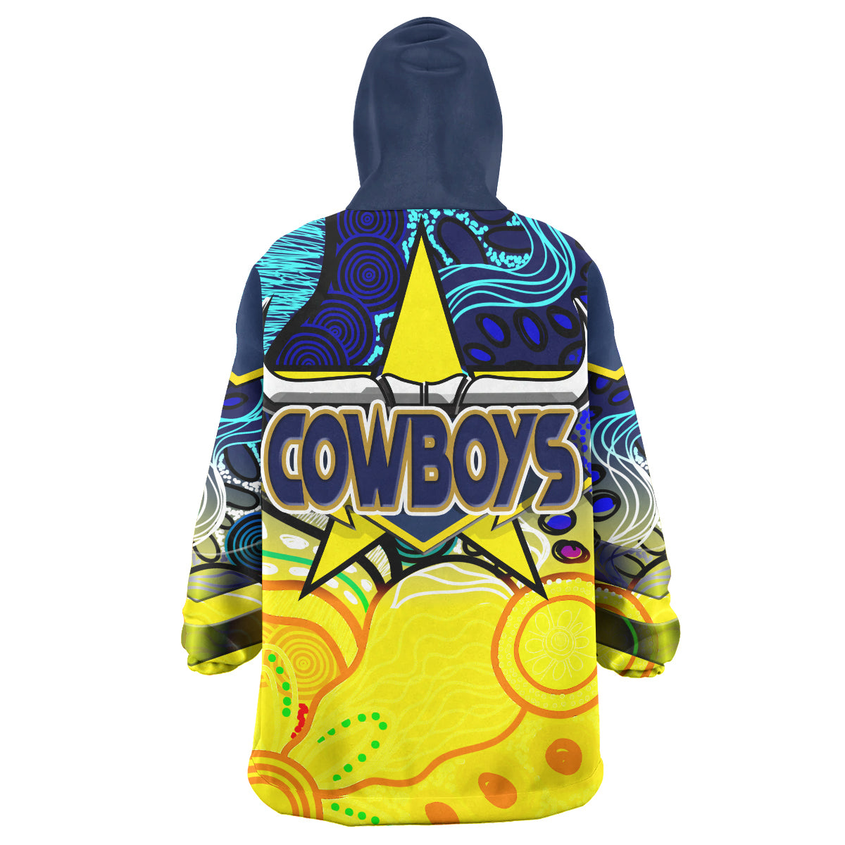Cowboys Rugby Snug Hoodie - Custom Cow Horn With Aboriginal Contemporary Dot Painting Pattern Wearable Blanket Hoodie RLT14 - Vibe Hoodie Shop