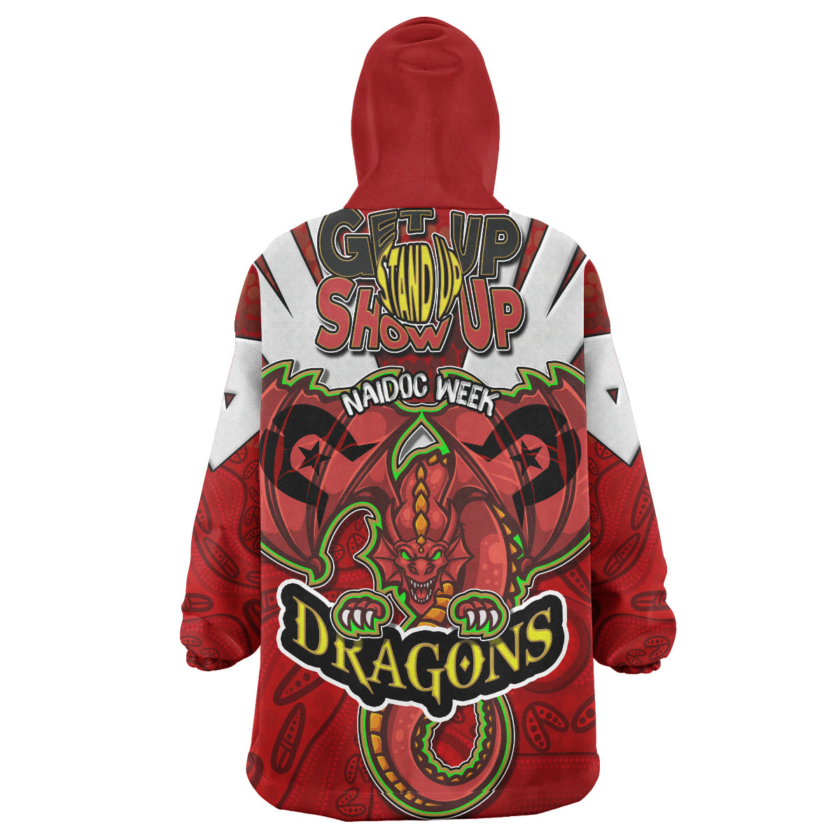 St. George Rugby Snug Hoodie - Custom Naidoc Week Dragon With Aboriginal Patterns ''Get up, Stand Up, Show Up' Wearable Blanket Hoodie RLT14 - Vibe Hoodie Shop