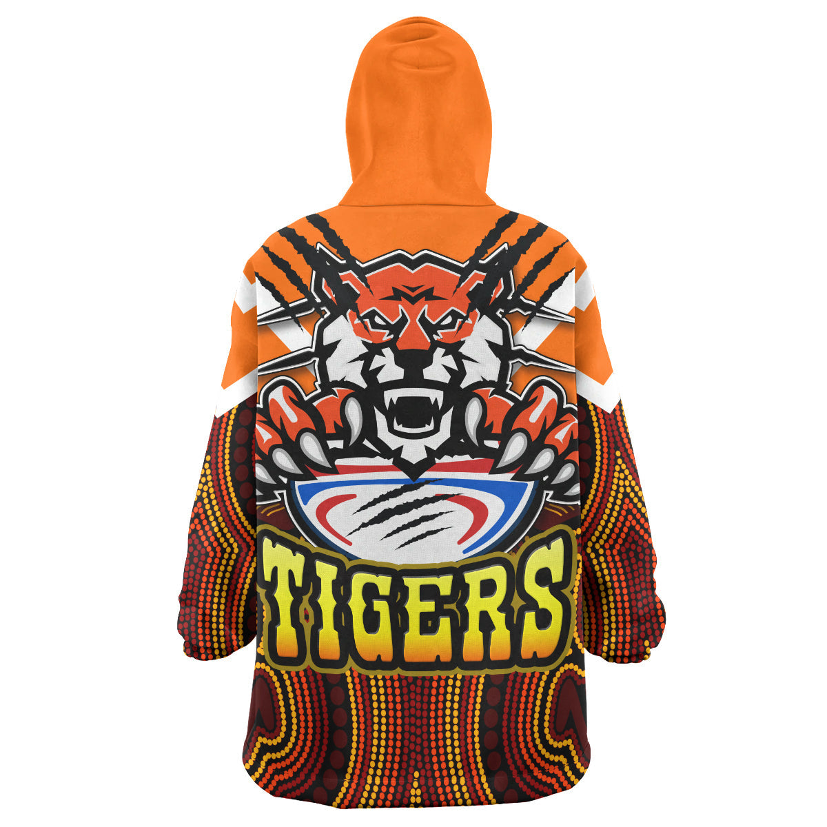 Tigers Rugby Snug Hoodie - Custom Tiger Rugby Holding Ball Aboriginal Style Pattern Wearable Blanket Hoodie RLT14 - Vibe Hoodie Shop