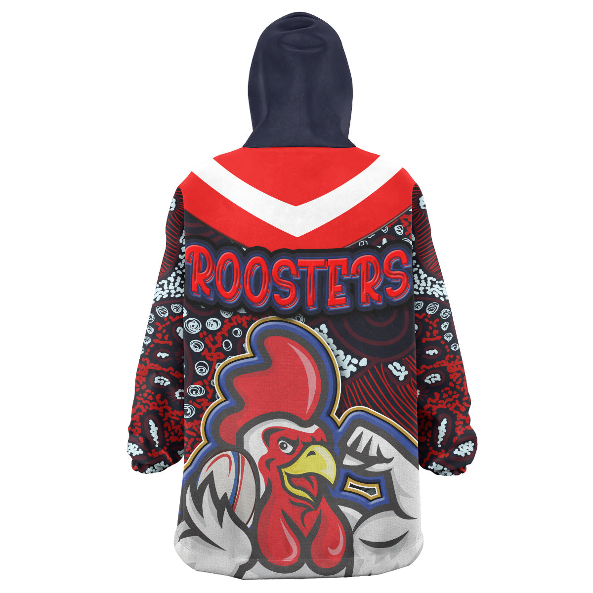 Roosters Rugby Snug Hoodie - Custom Roosters Rugby Ball With Aboriginal Contemporary Dot Painting Pattern Wearable Blanket Hoodie RLT14 - Vibe Hoodie Shop