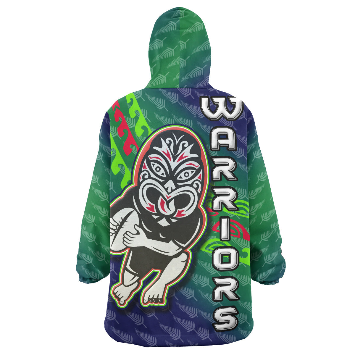 Warriors Rugby Snug Hoodie - Cusstom Rugby Player Maori Mask With Fern Pattern Wearable Blanket Hoodie RLT14 - Vibe Hoodie Shop