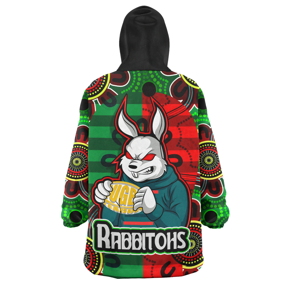 Rabbitohs Rugby Snug Hoodie - Custom Rabbitohs With Rugby Ball Aboriginal Style Of Dot Painting Patterns Custom Wearable Blanket Hoodie RLT14 - Vibe Hoodie Shop