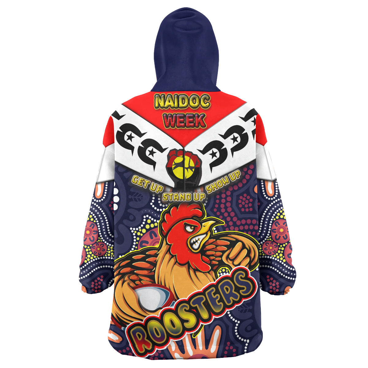 Roosters Rugby Snug Hoodie - Custom Naidoc Week Roosters Rugby Ball With Aboriginal Dot Painting Pattern Wearable Blanket Hoodie RLT14 - Vibe Hoodie Shop