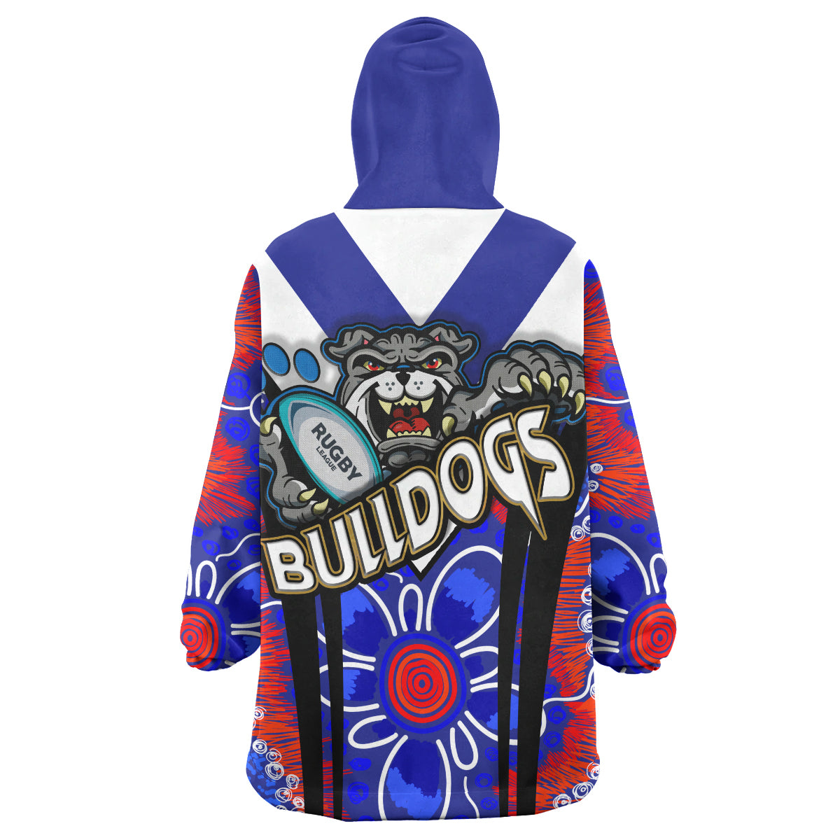 Bulldogs Rugby Snug Hoodie - Custom Bulldogs Rugby Ball With Contemporary Style Of Aboriginal Painting Wearable Blanket Hoodie RLT14 - Vibe Hoodie Shop
