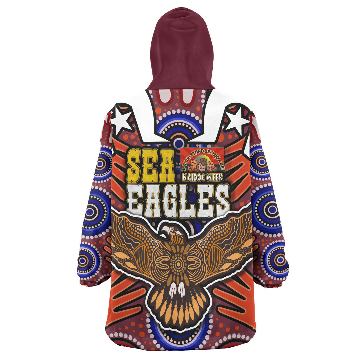 Sea Eagles Rugby Snug Hoodie - Custom Naidoc Week Eagle Aboriginal Dot Artwork ''Get up, Stand Up, Show Up'' Aboriginal Culture Wearable Blanket Hoodie RLT14 - Vibe Hoodie Shop