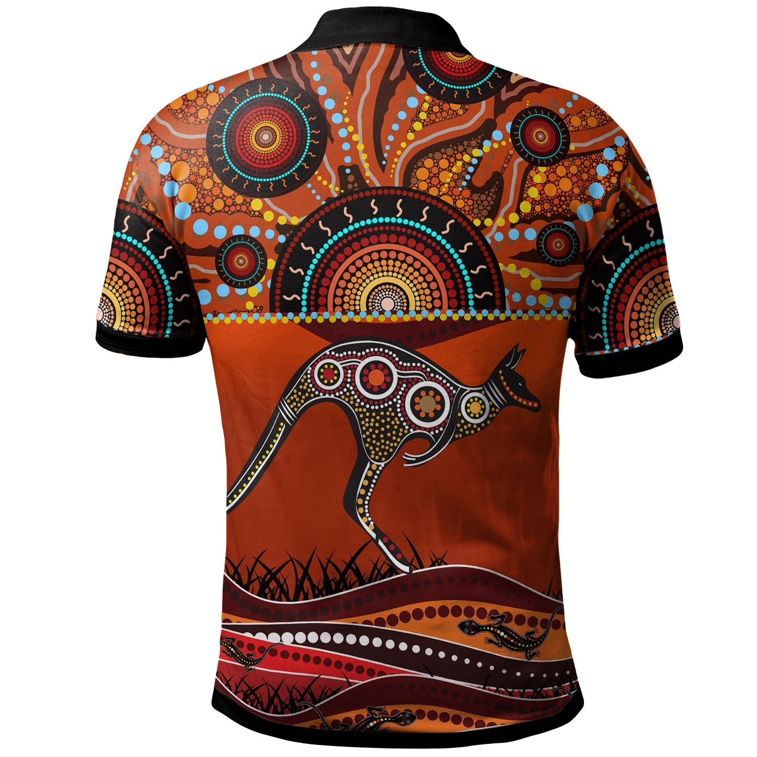 Aboriginal Polo Shirt - Kangaroo With Dot Painting - Vibe Hoodie Shop