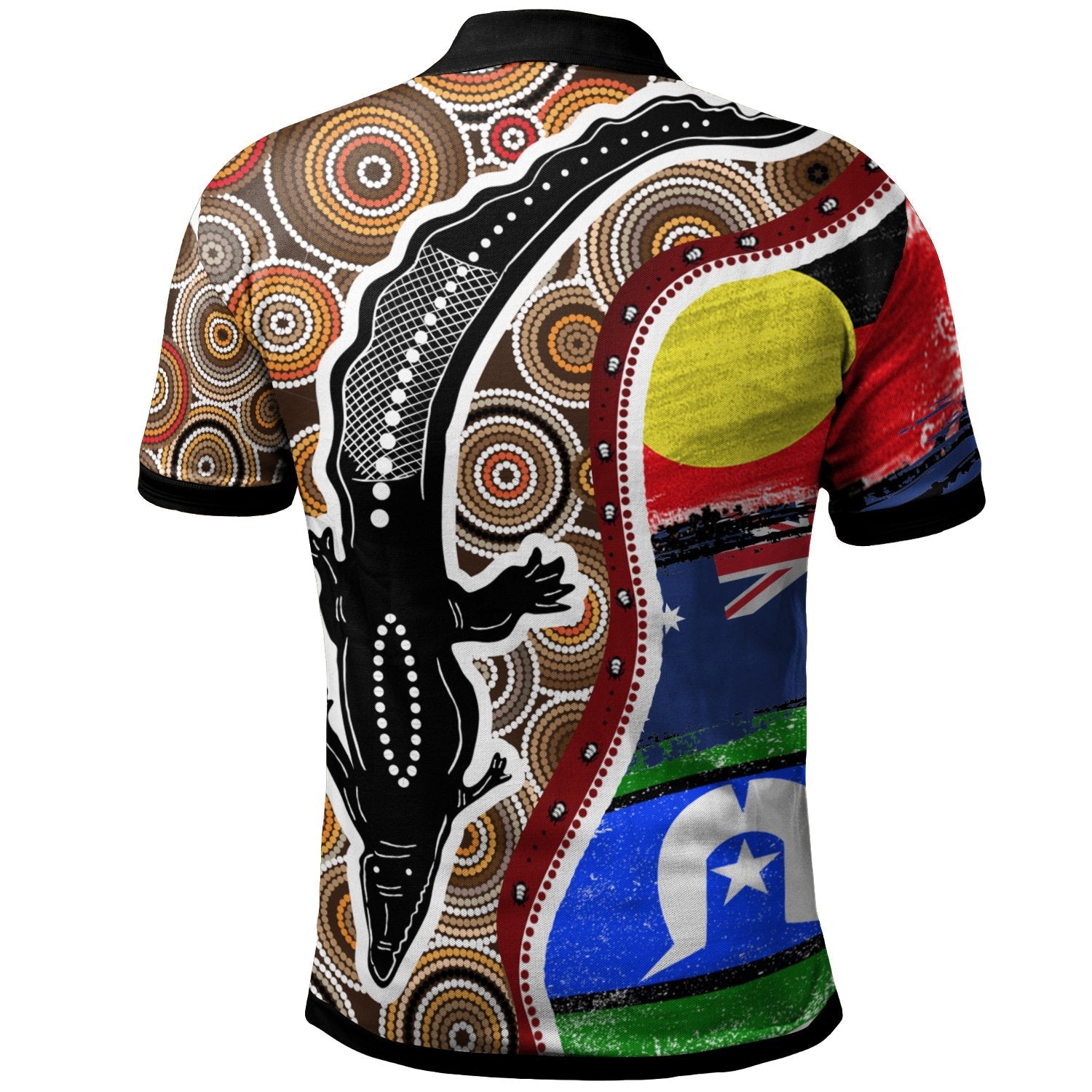 Polo Shirt - Australian Aboriginal Crocodile With NAIDOC Flags - Vibe Hoodie Shop