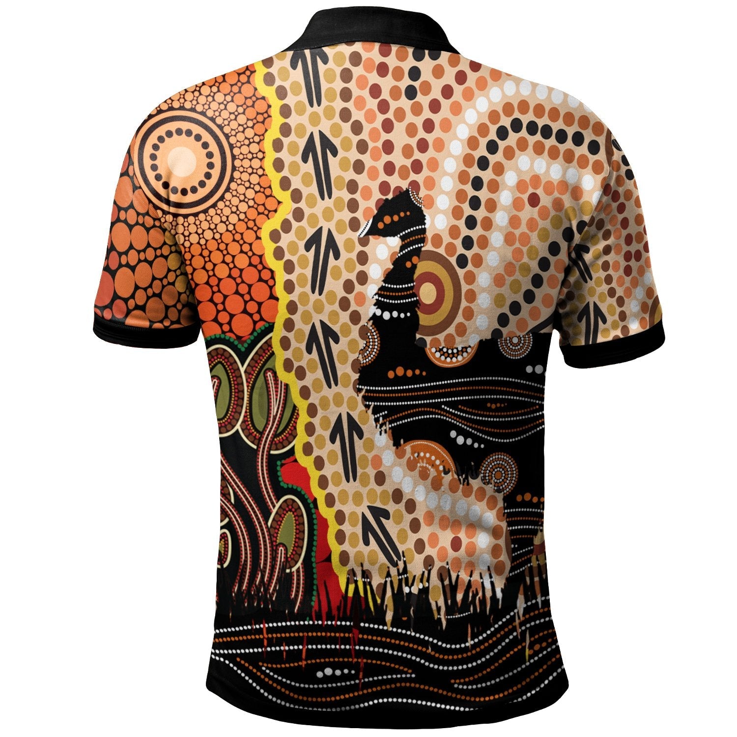 Polo Shirt - Australian Aboriginal Sun and Emu - Vibe Hoodie Shop