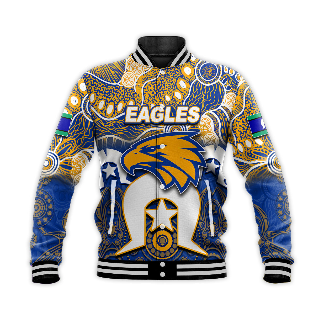 (Custom Personalised) Eagles Australian Football Torres Strait Islanders Mix Aboriginal Baseball Jacket - Vibe Hoodie Shop