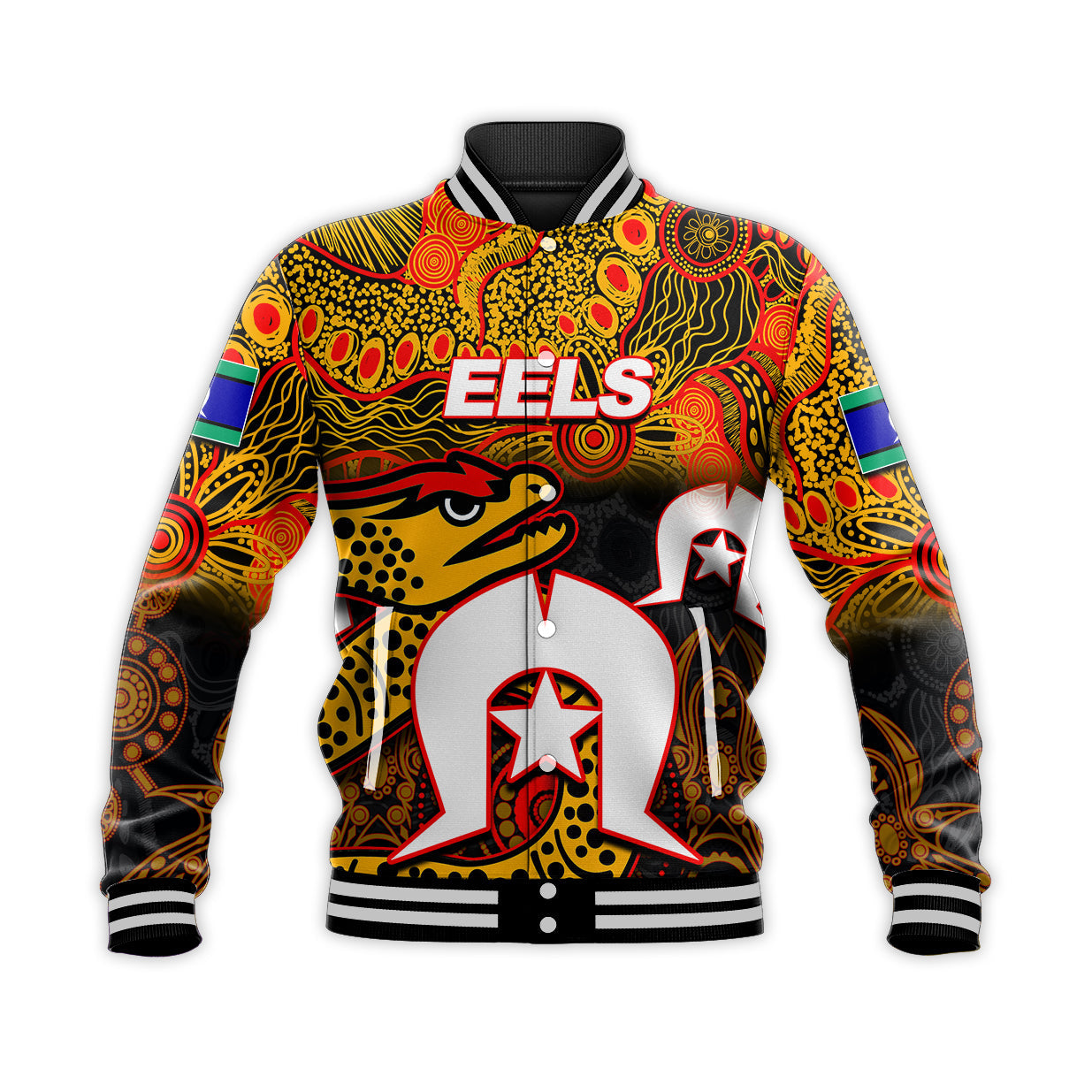 (Custom Personalised) Eels Torres Strait Islanders Mix Aboriginal Baseball Jacket No.2 - Vibe Hoodie Shop