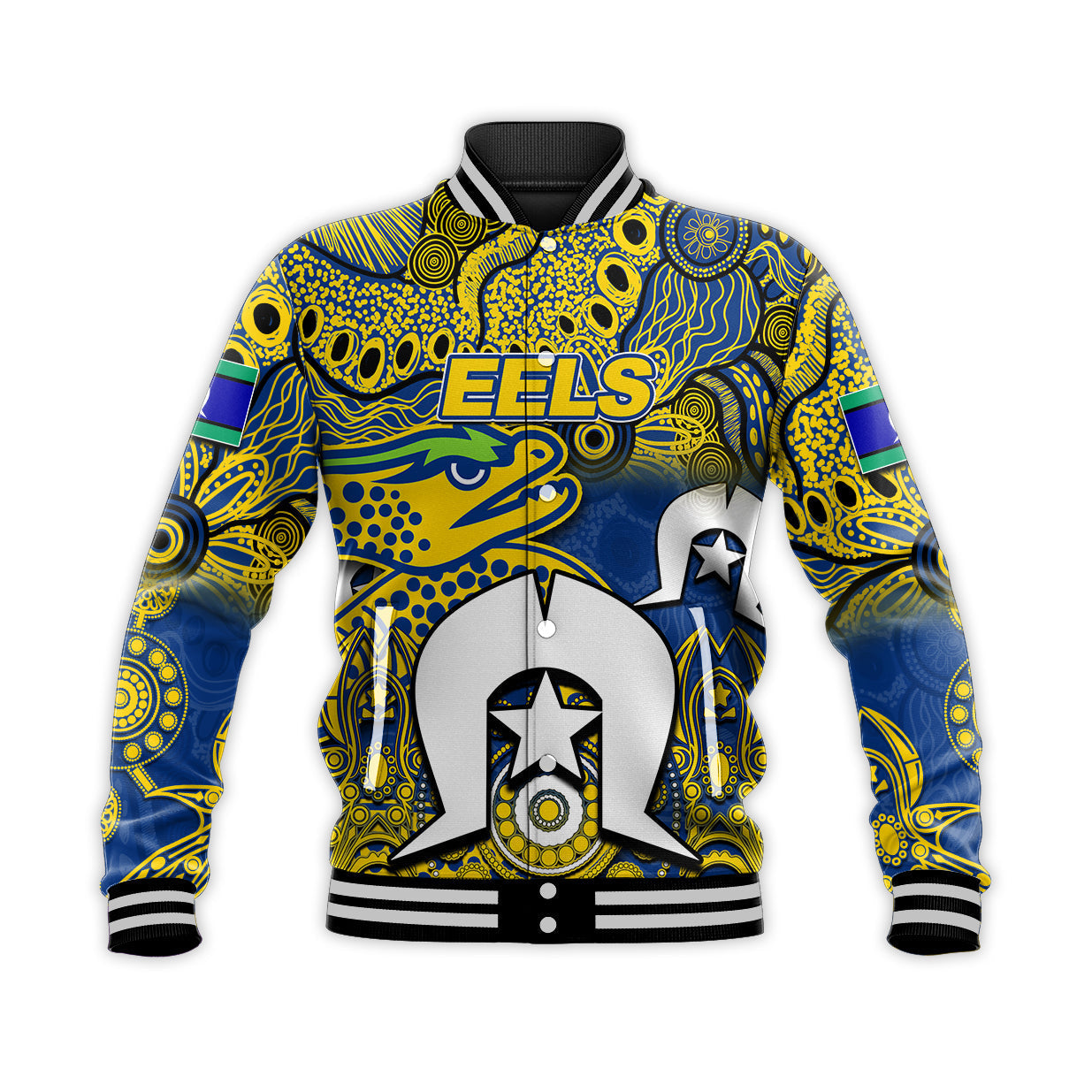 (Custom Personalised) Eels Torres Strait Islanders Mix Aboriginal Baseball Jacket No.1 - Vibe Hoodie Shop