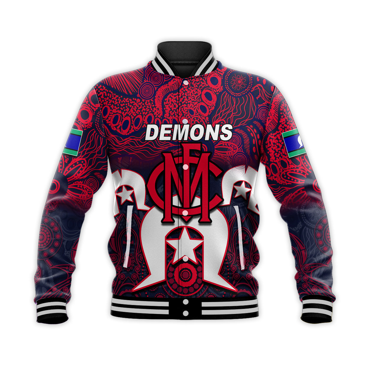 (Custom Personalised) Demons Australian Football ATorres Strait Islanders Mix Aboriginal Baseball Jacket - Vibe Hoodie Shop