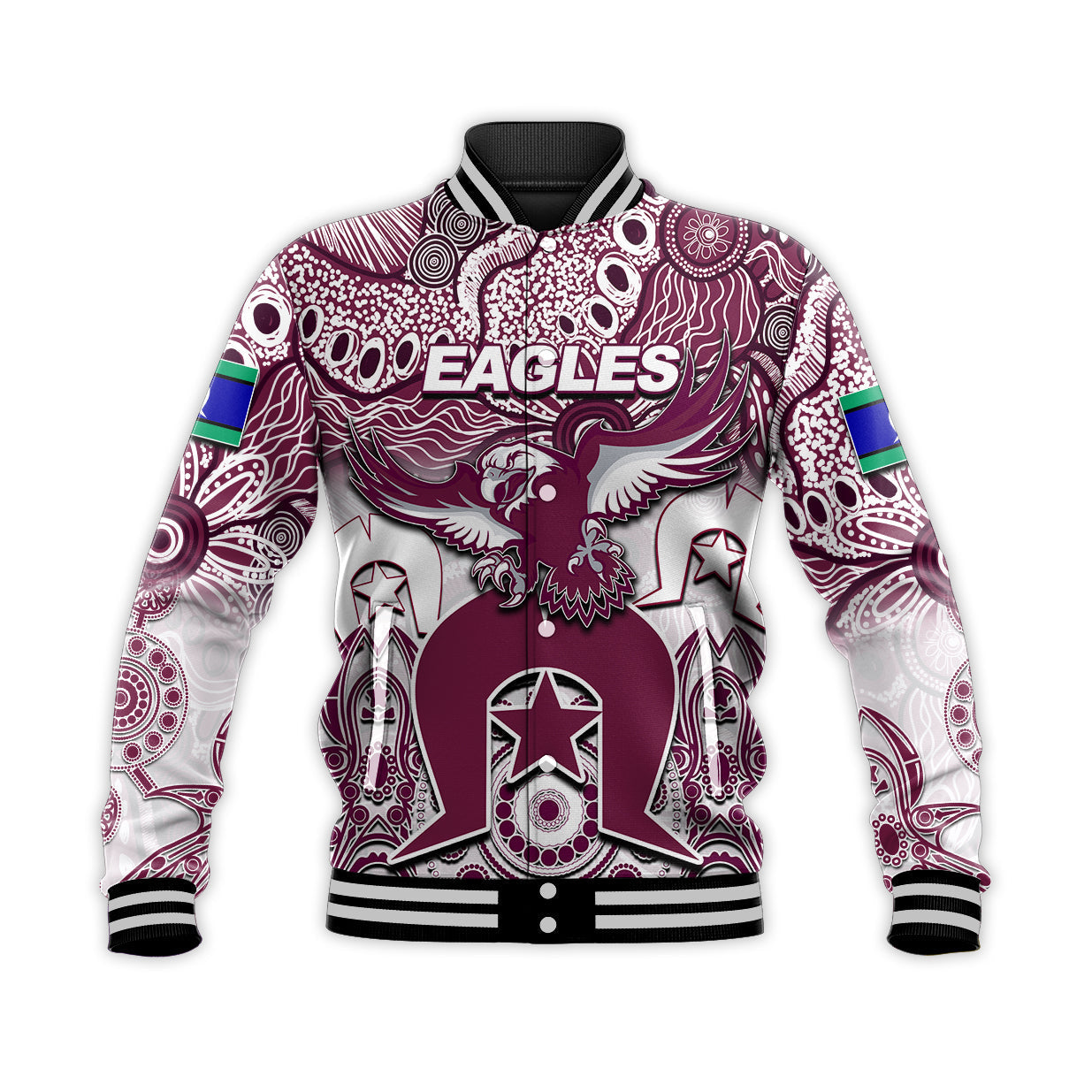 (Custom Personalised) Sea Eagles Torres Strait Islanders Mix Aboriginal Baseball Jacket - Vibe Hoodie Shop