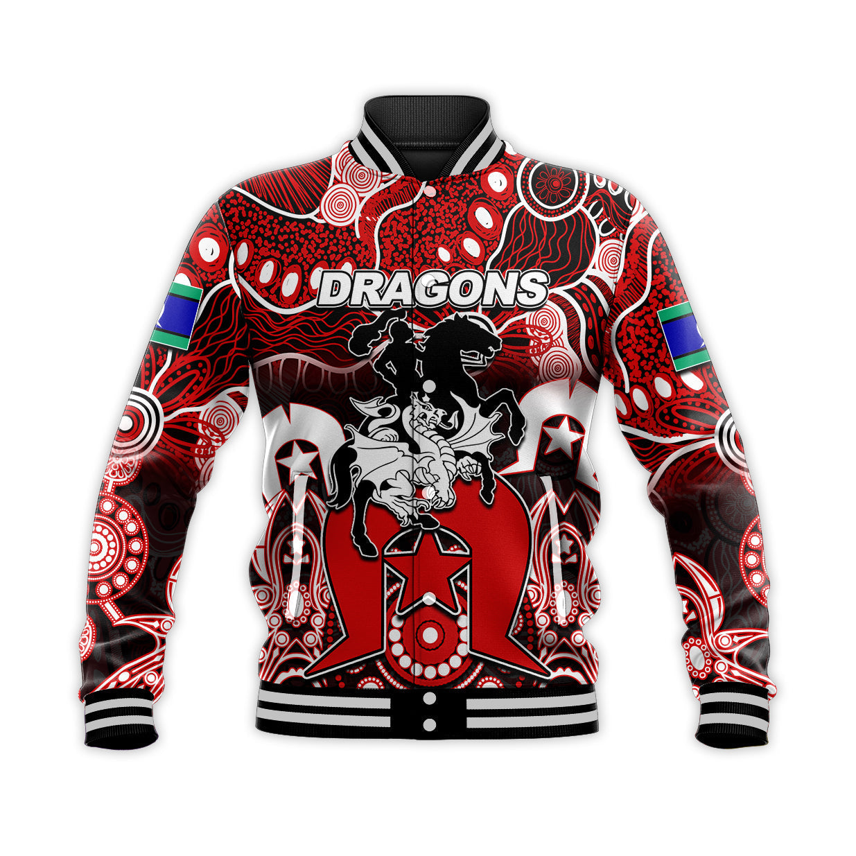 (Custom Personalised) Dragons Torres Strait Islanders Mix Aboriginal Baseball Jacket - Vibe Hoodie Shop