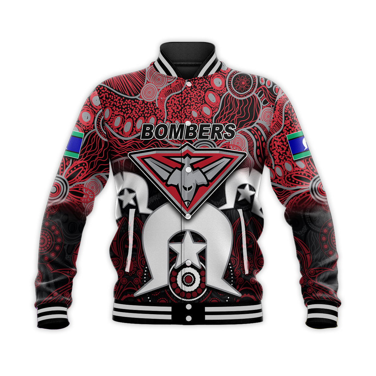 (Custom Personalised) Bombers Australian Football Torres Strait Islanders Mix Aboriginal Baseball Jacket - Vibe Hoodie Shop