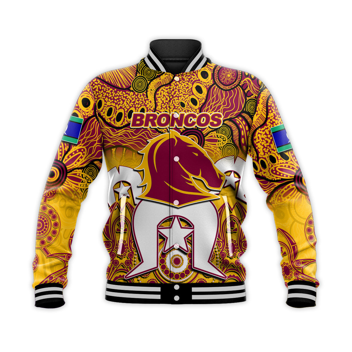 (Custom Personalised) Broncos Torres Strait Islanders Mix Aboriginal Baseball Jacket - Vibe Hoodie Shop