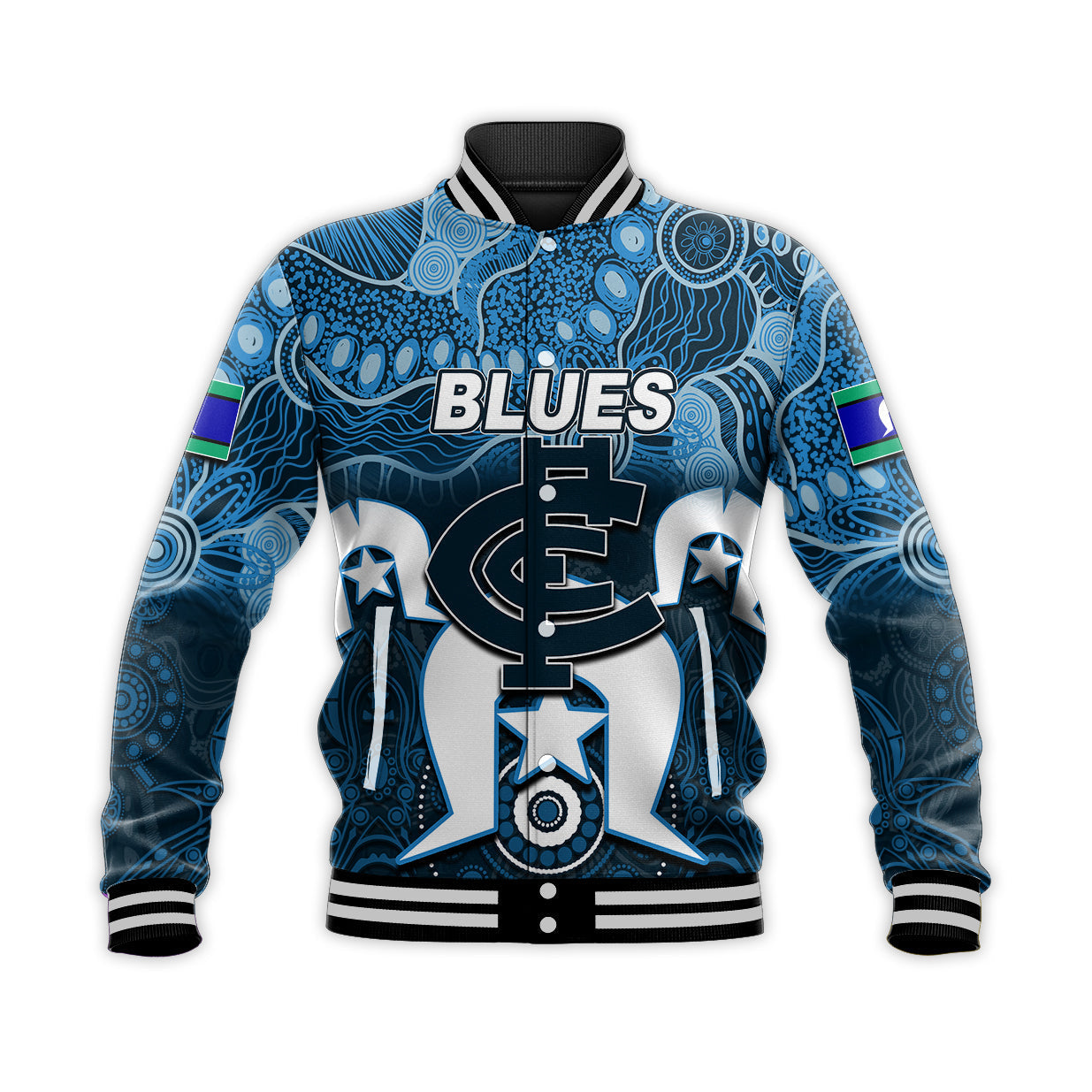 (Custom Personalised) Blues Australian Football Torres Strait Islanders Mix Aboriginal Baseball Jacket - Vibe Hoodie Shop